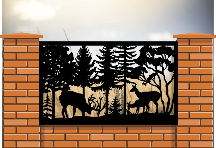 Decorative Metal Panel- Buck, Doe, Fawn Scene 1