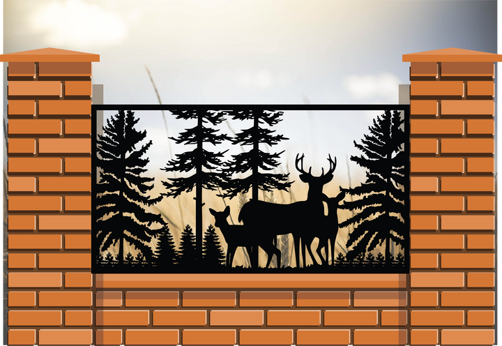Deer On Railing Decorative Rustic Railings- Deer Family in the Woods – FabriPlas Metal
