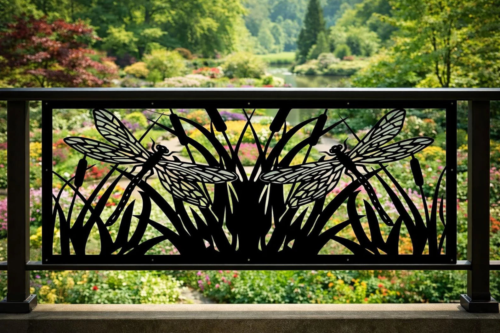 Decorative Railing Inserts New Release: Double Dragonfly Cattails Metal Railing Insert – FabriPlas ...