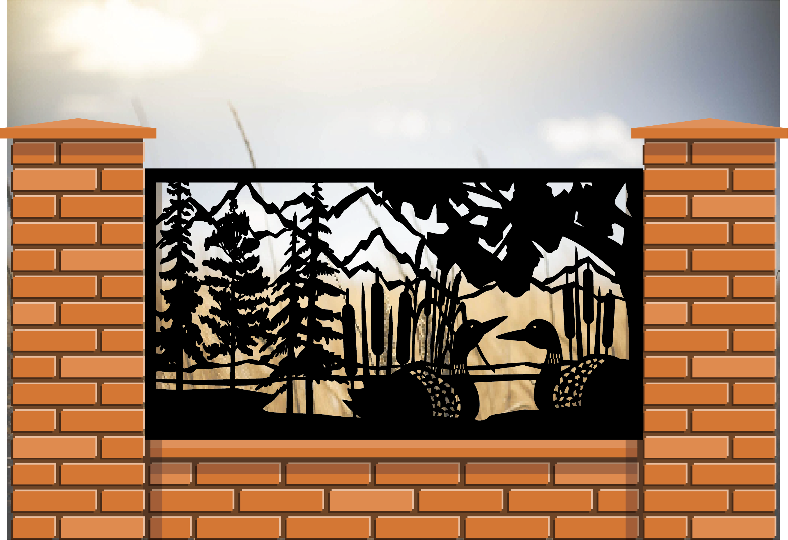 Loon Railing Inserts Rustic Metal Panel Insert- Loons and Cattail – FabriPlas Metal