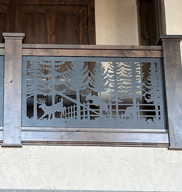 Decorative Metal Panel Insert- Wildlife Scenery of Deer Over Fence