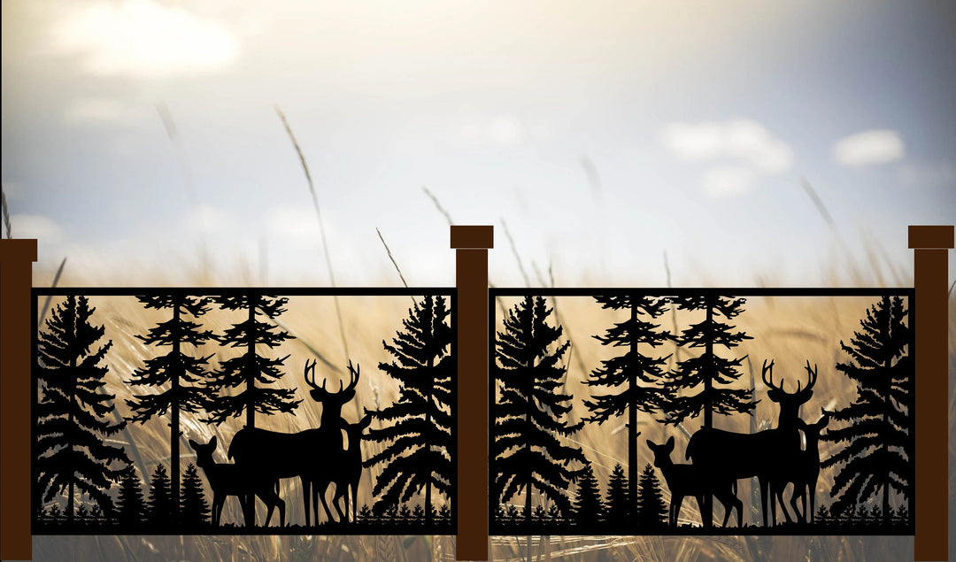 Deer On Railing Decorative Rustic Railings- Deer Family In The Woods – FabriPlas Metal