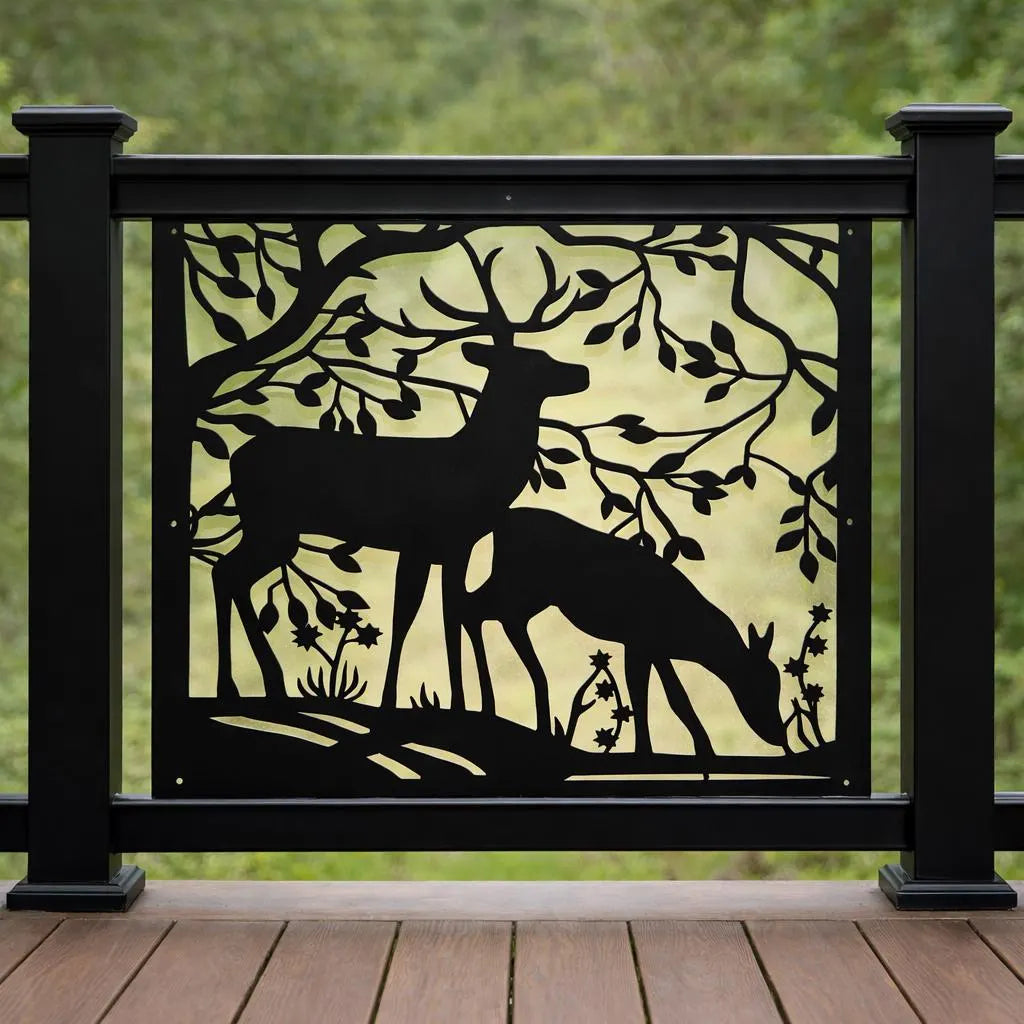 Deer On Railing Decorative Rustic Staircase Railings- Foraging Deer – FabriPlas Metal