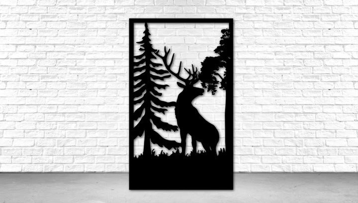 Decorative Tall Metal Fence Panel - Buck in Forest