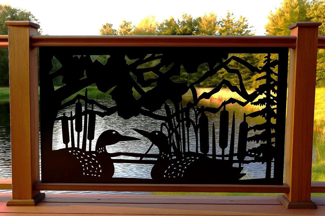 Rustic Metal Panel Insert- Loons and Cattails