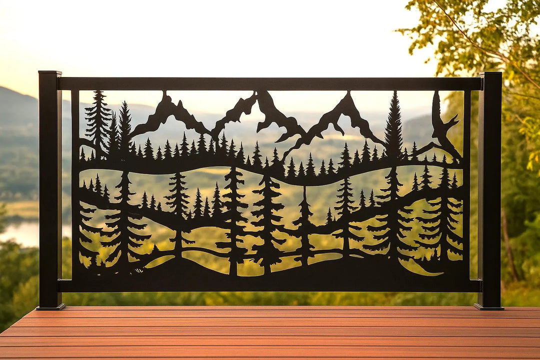 Abstract Mountain Railing Decorative Rustic Railing- Mountain Range Pines – FabriPlas Metal