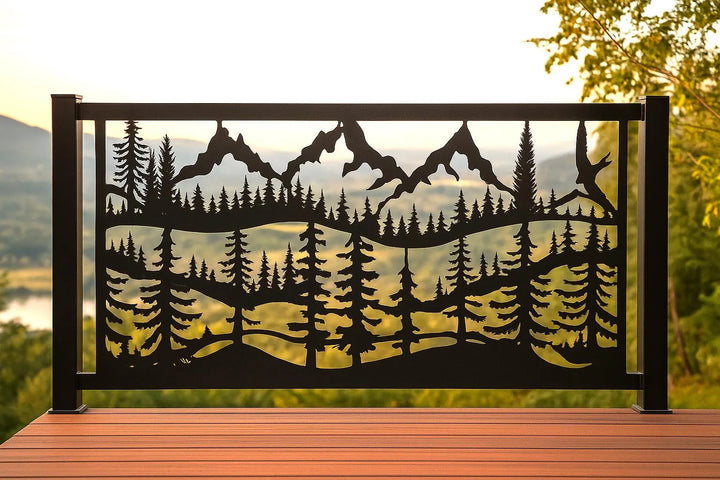 Mountainside Railing Decorative Rustic Railing- Mountain Range Pines – FabriPlas Metal