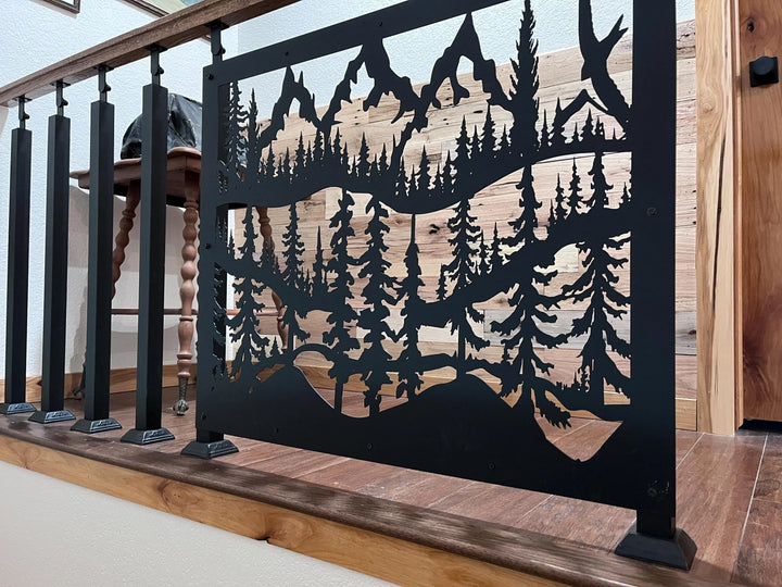Abstract Mountain Railing Decorative Rustic Railing- Mountain Range Pines – FabriPlas Metal