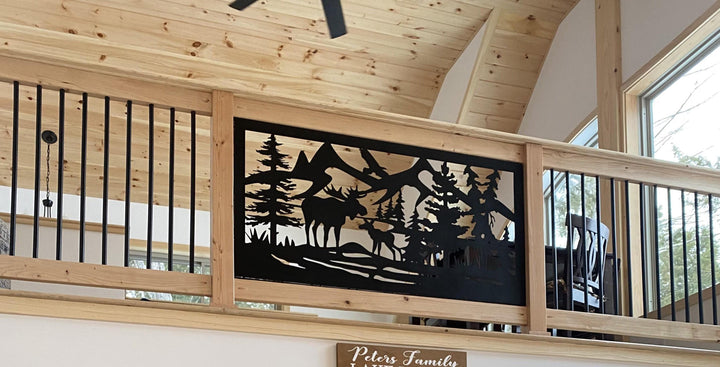 Rustic Moose, Calf and Mountains Panel Art