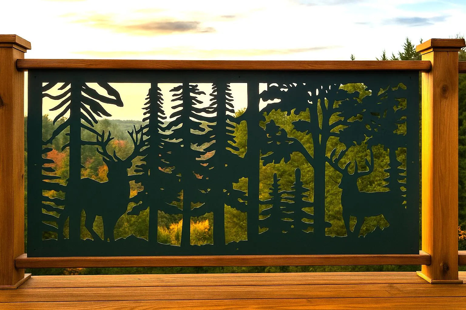Decorative Rustic Railings- Two Bucks in A Forest Metal Panel ...