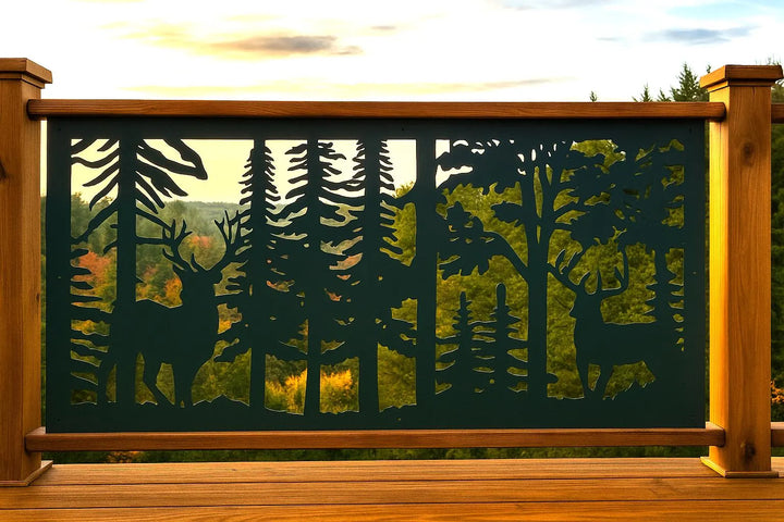 Decorative Rustic Railings- Two Bucks in A Forest Metal Panel