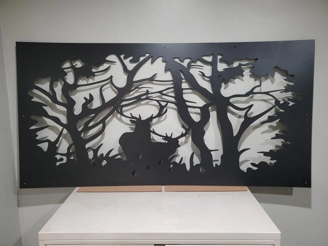 Decorative Rustic Railings- Wildlife Scenery Two Bucks in Winter Woods- PUA