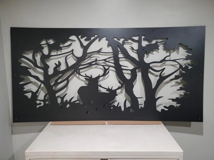 Decorative Rustic Railings- Wildlife Scenery Two Bucks in Winter Woods- PUA