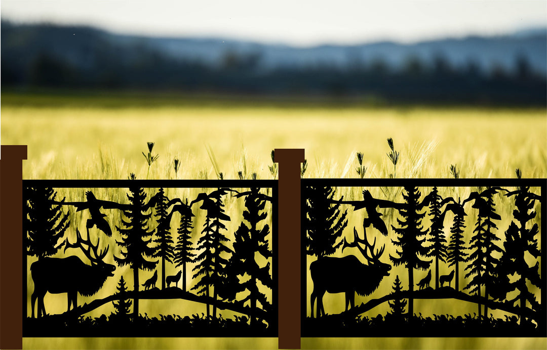 Rustic Metal Panel Insert- Wildlife Scenery of Forest Animals ...