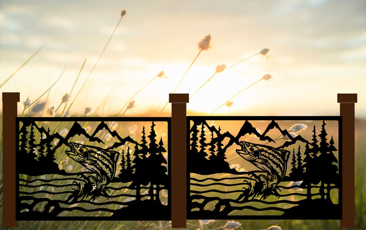 Rustic Fish In Lake and Mountains Panel Art