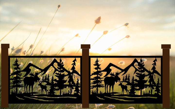 Rustic Moose, Calf and Mountains Panel Art