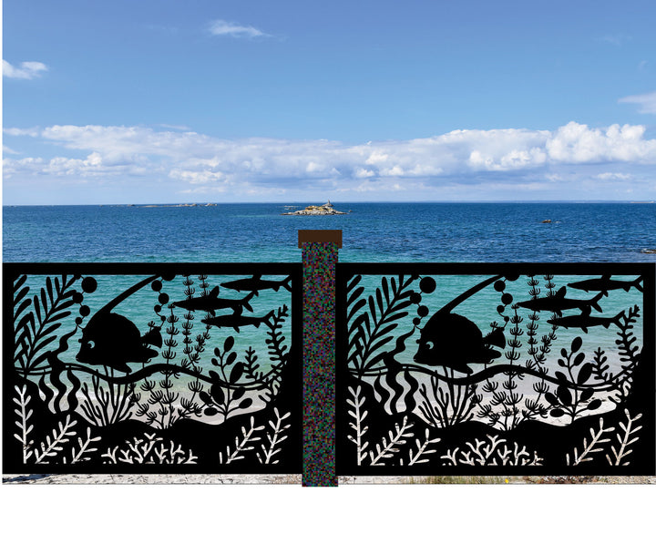 Fish Port Railing Decorative Coastal Marine Railings - Corals, Sharks & Large Fish LVP4 ...