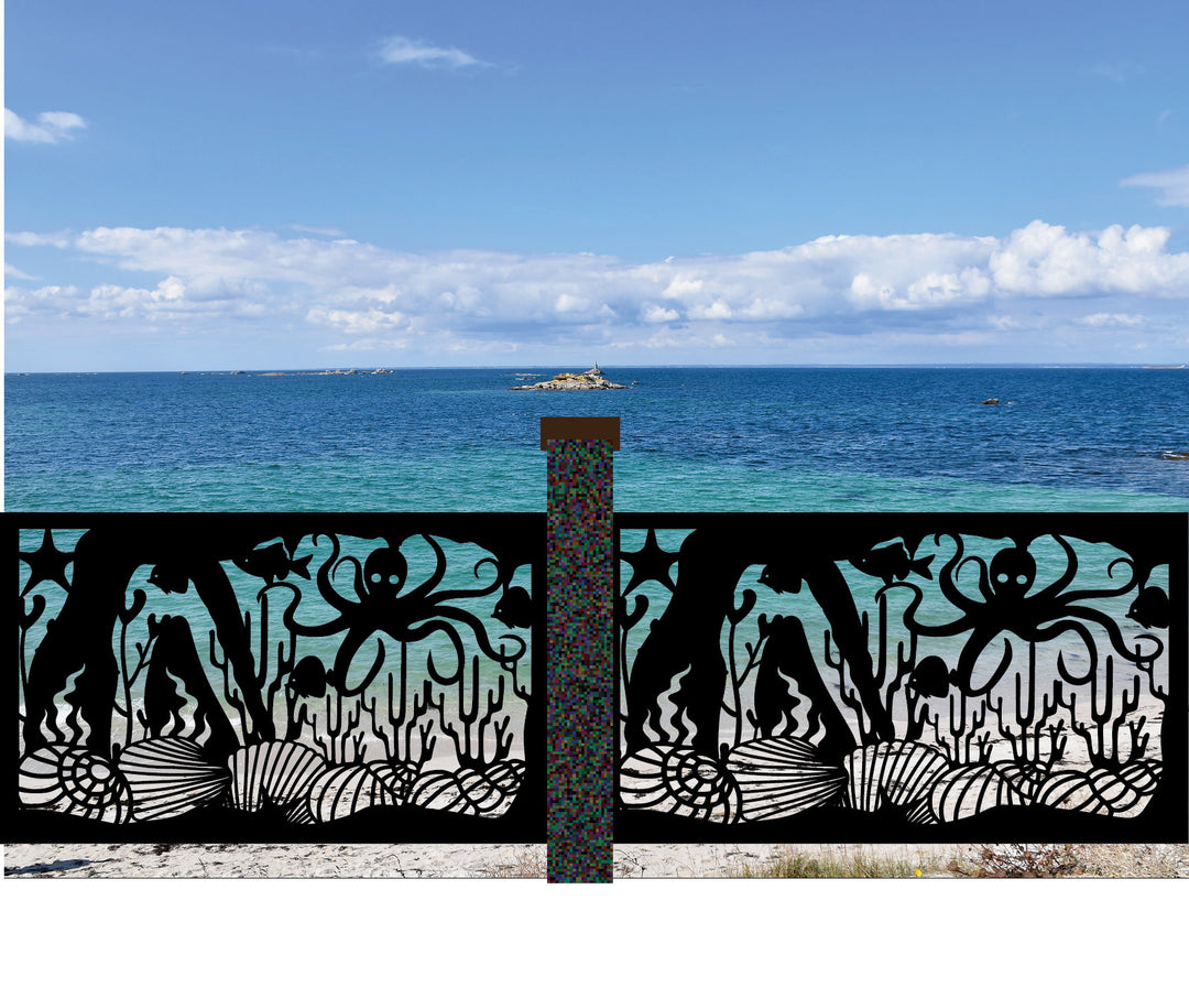 Decorative Railing Inserts Decorative Coastal Railing Insert - Octopus & Corals LVP2 – FabriPlas Metal