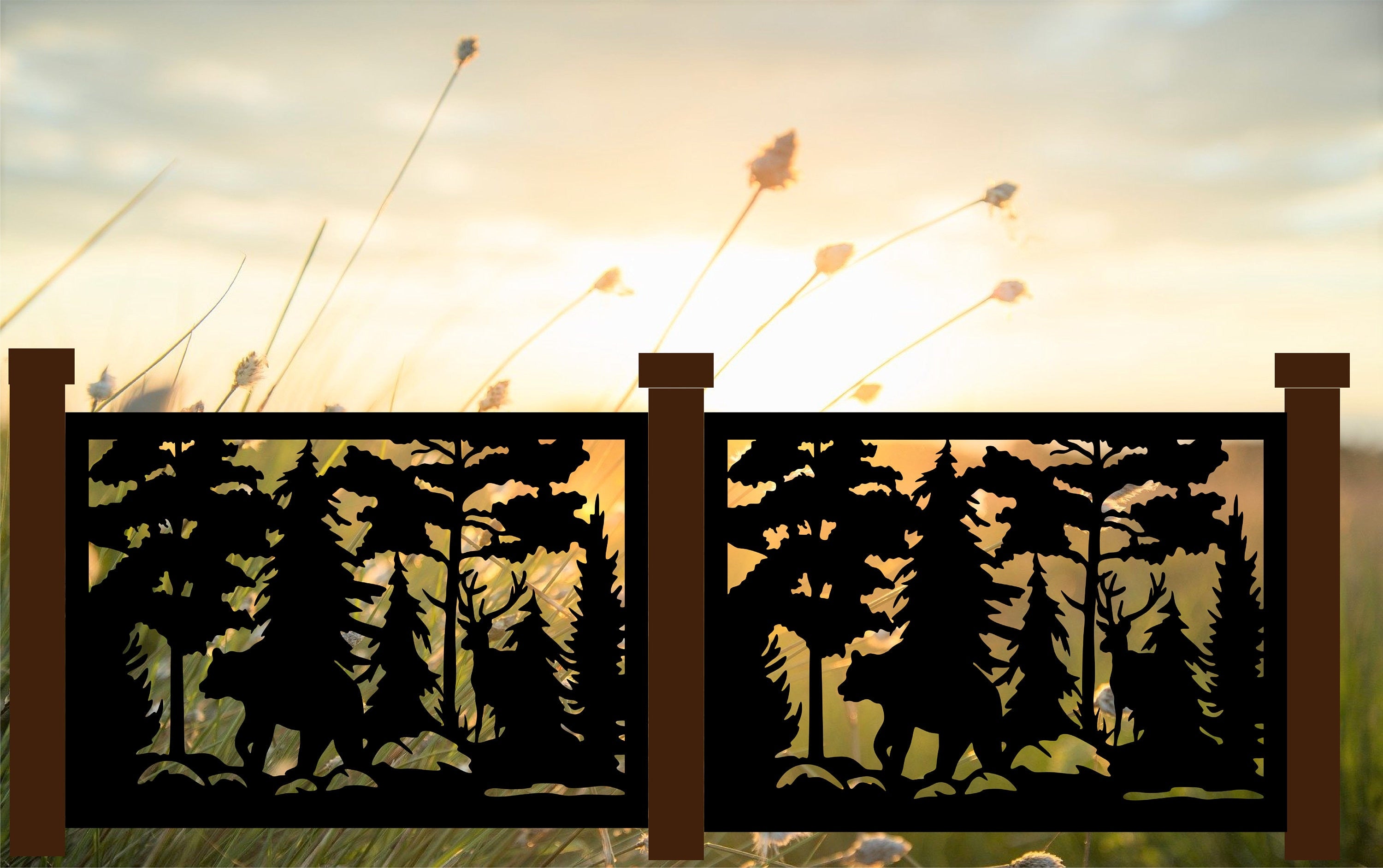Rustic Metal Panel Insert- Bear and Deer In A Forest Scene- PUA8 ...